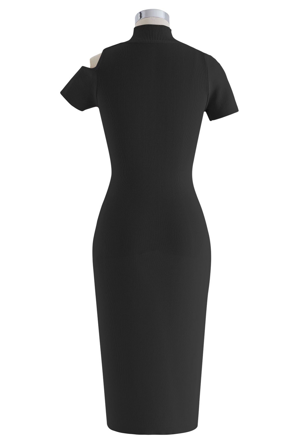 Cutout Neckline Bodycon Knit Dress in Black