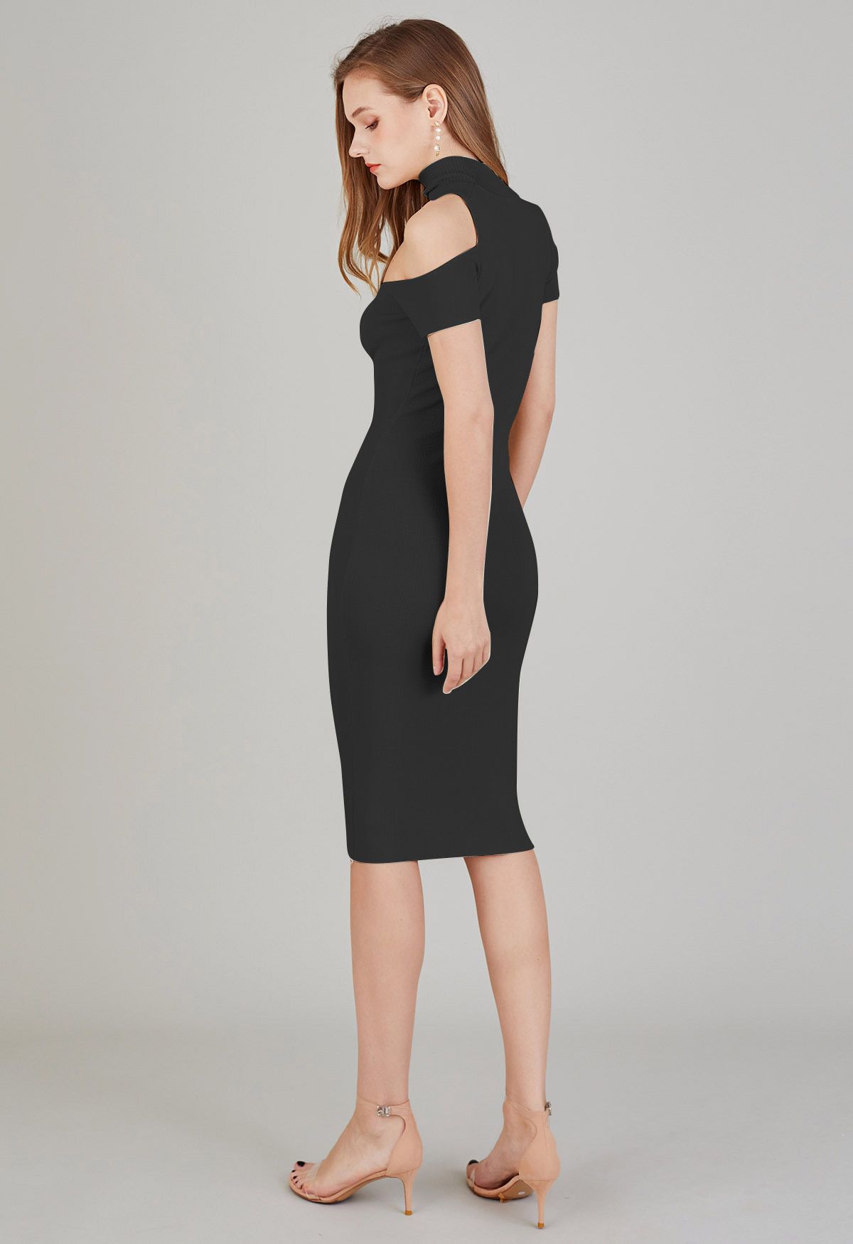 Cutout Neckline Bodycon Knit Dress in Black