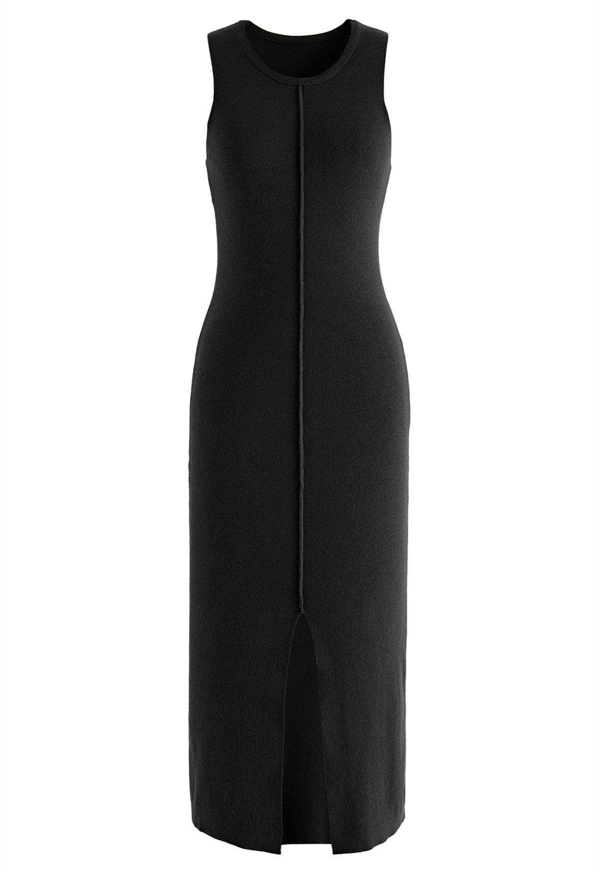 Front Slit Bodycon Knit Dress in Black