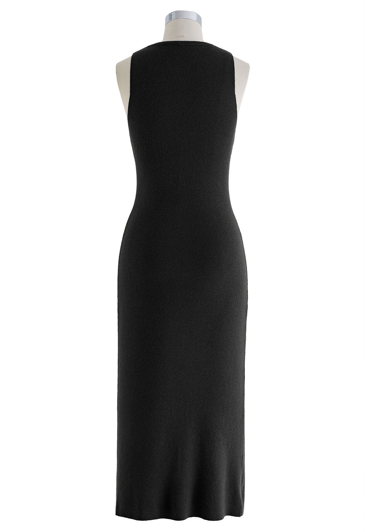 Front Slit Bodycon Knit Dress in Black