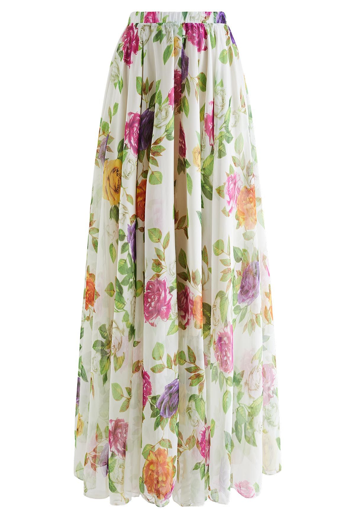Refreshing Floral Print Chiffon Maxi Skirt - Retro, Indie and Unique ...
