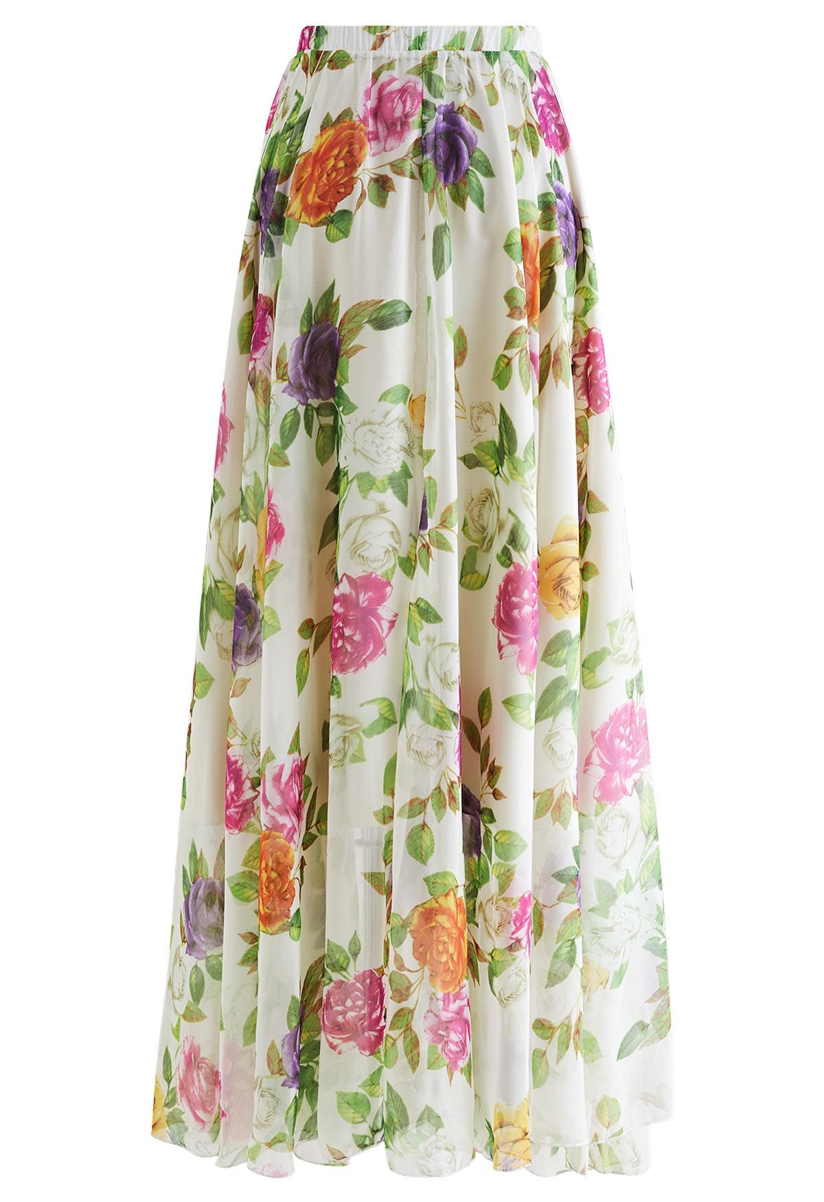 Refreshing Floral Print Chiffon Maxi Skirt - Retro, Indie and Unique ...