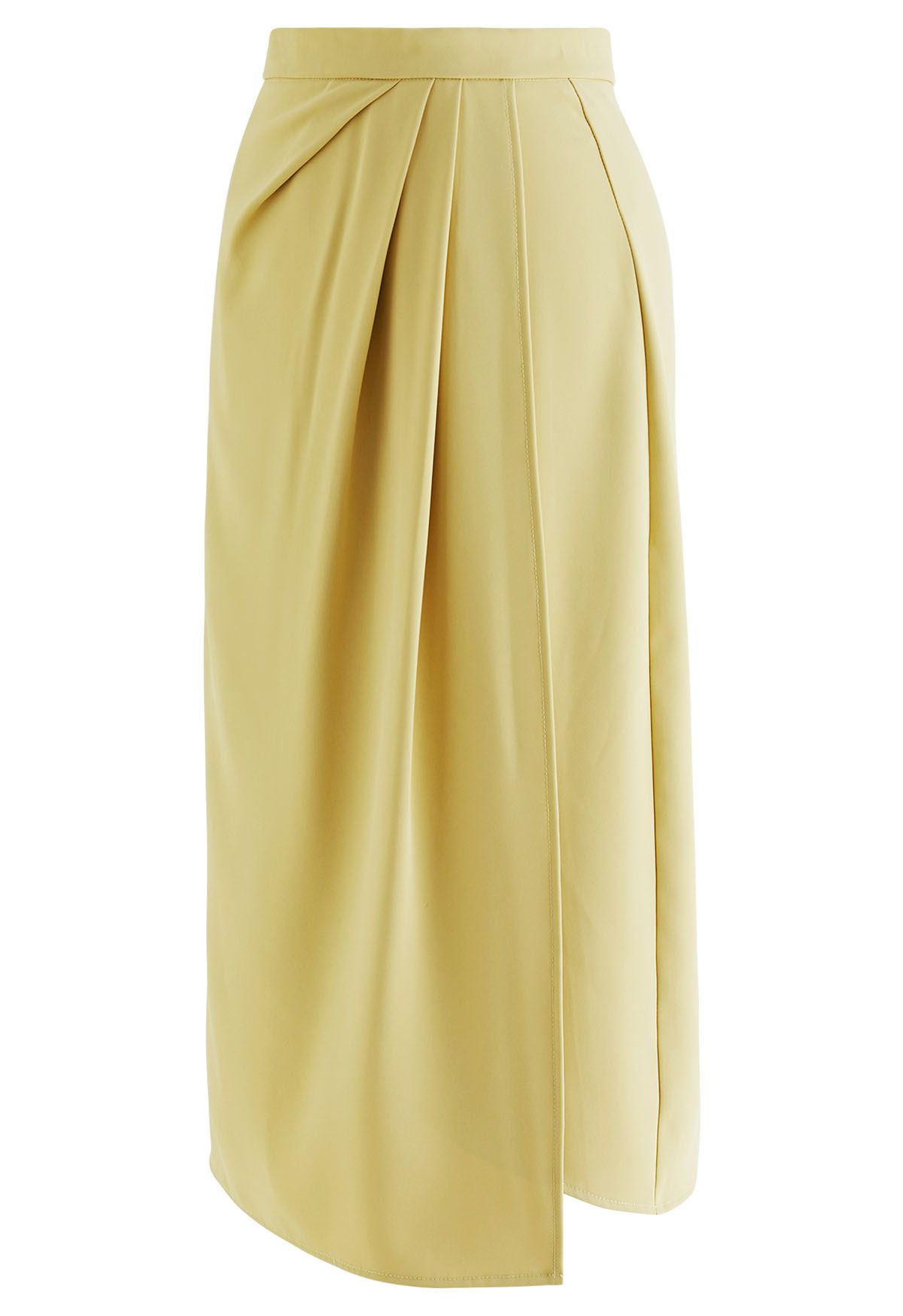 Side Pleated Flap Midi Skirt in Yellow