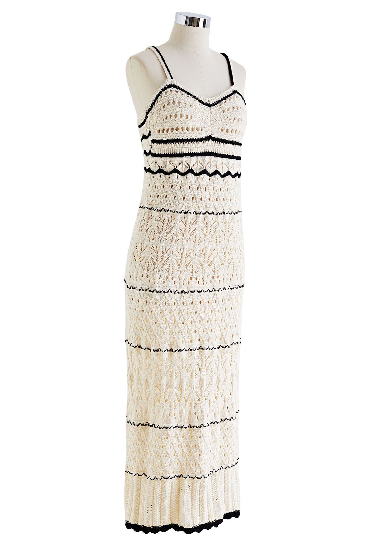 Contrast Lines Hollow Out Knit Cami Dress