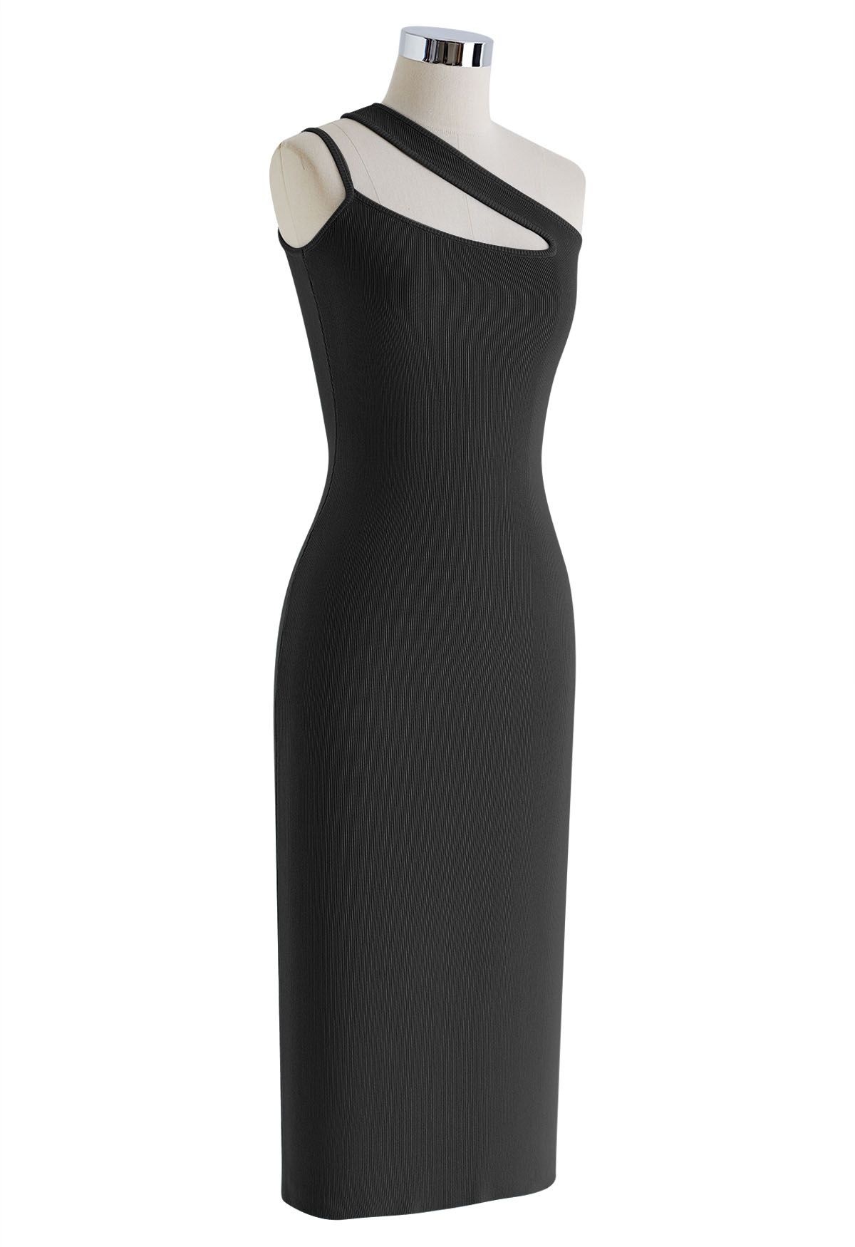 Asymmetric Straps Bodycon Knit Dress in Black