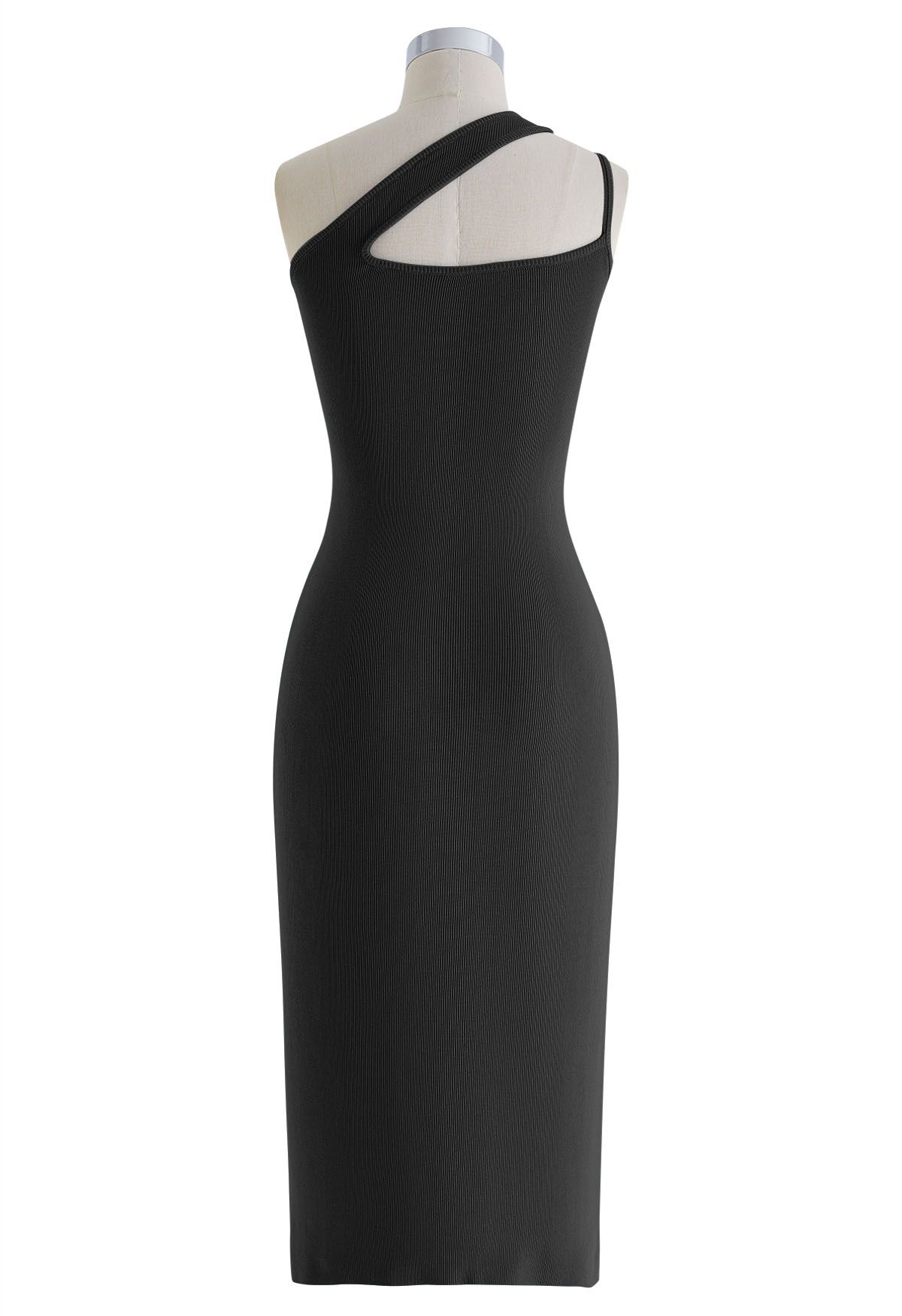 Asymmetric Straps Bodycon Knit Dress in Black