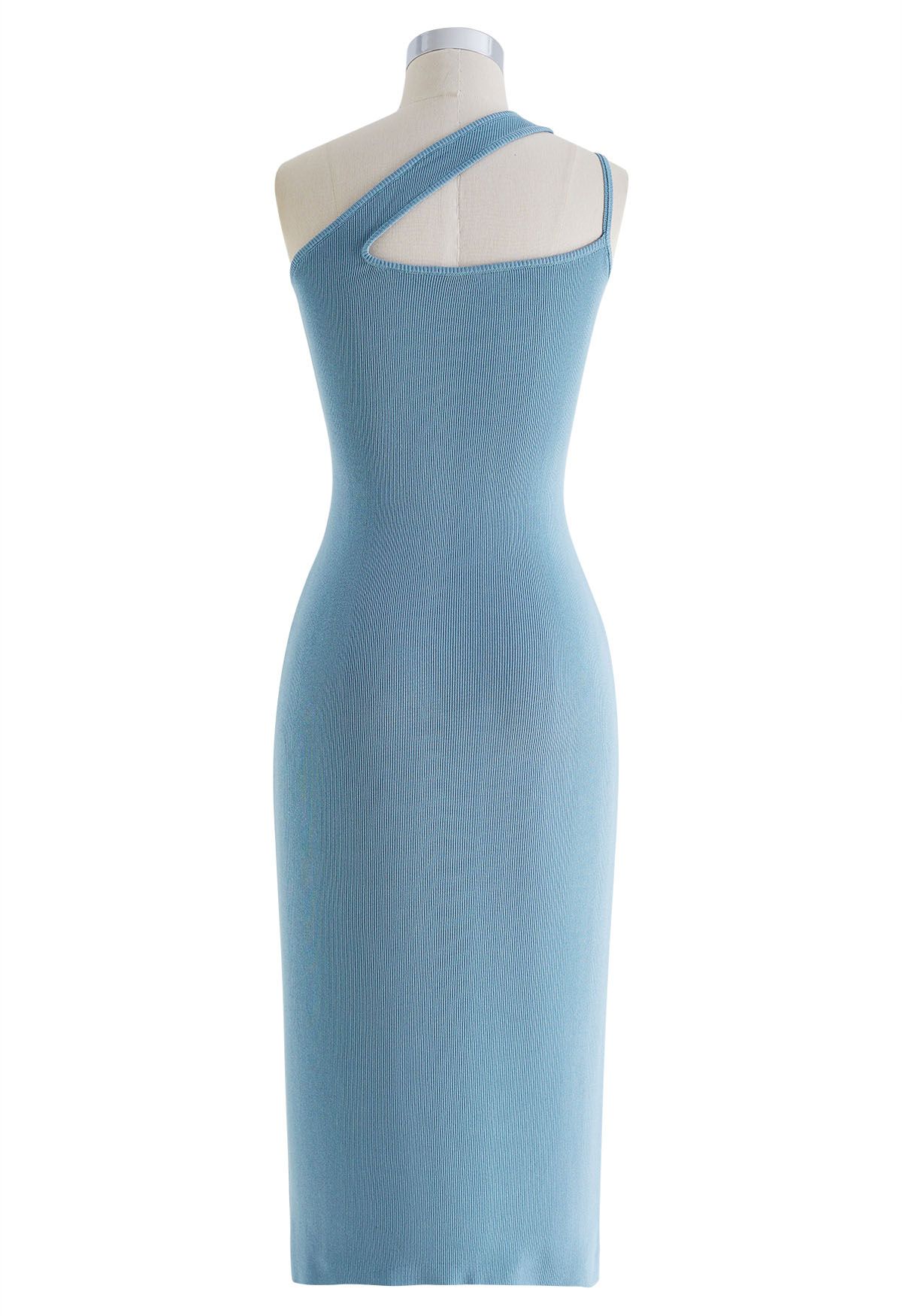 Asymmetric Straps Bodycon Knit Dress in Blue