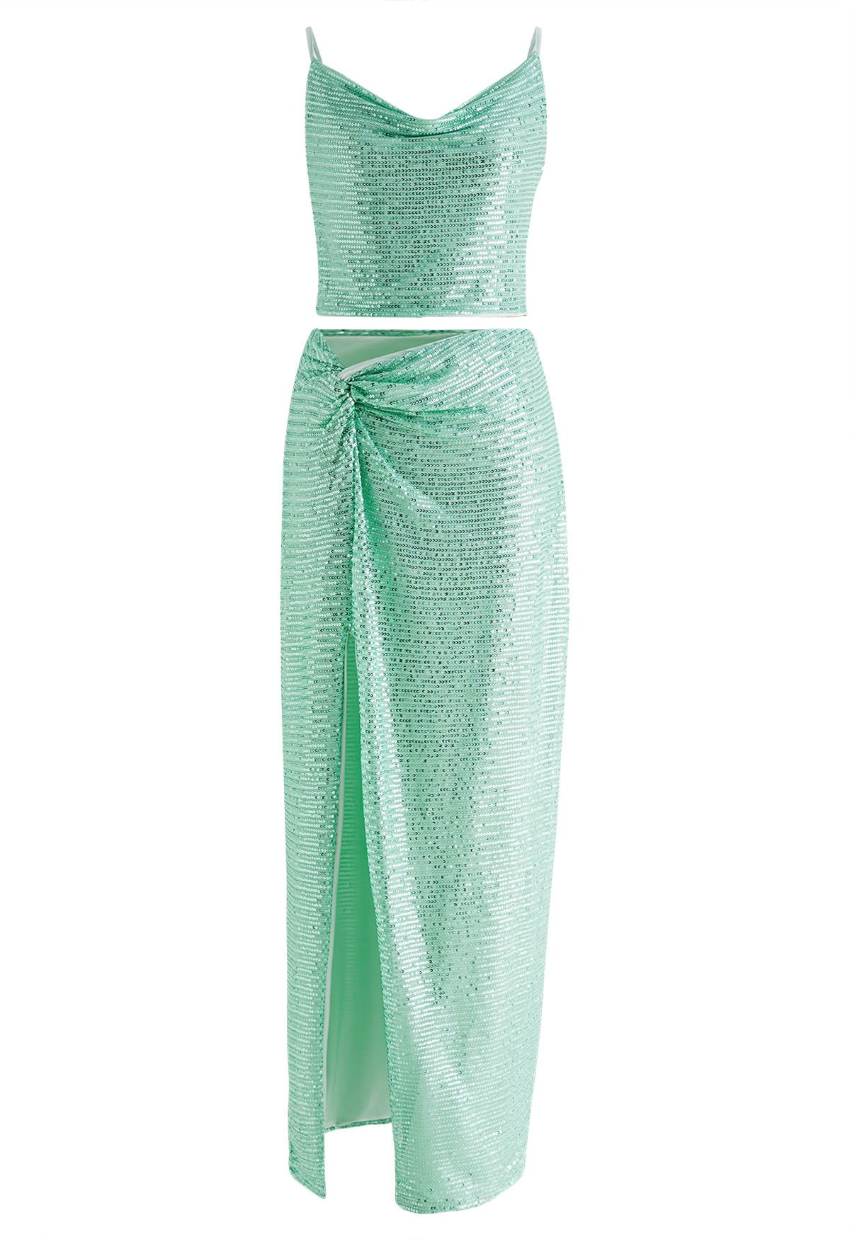 Sparkling Sequin Cami Top and High Slit Skirt Set
