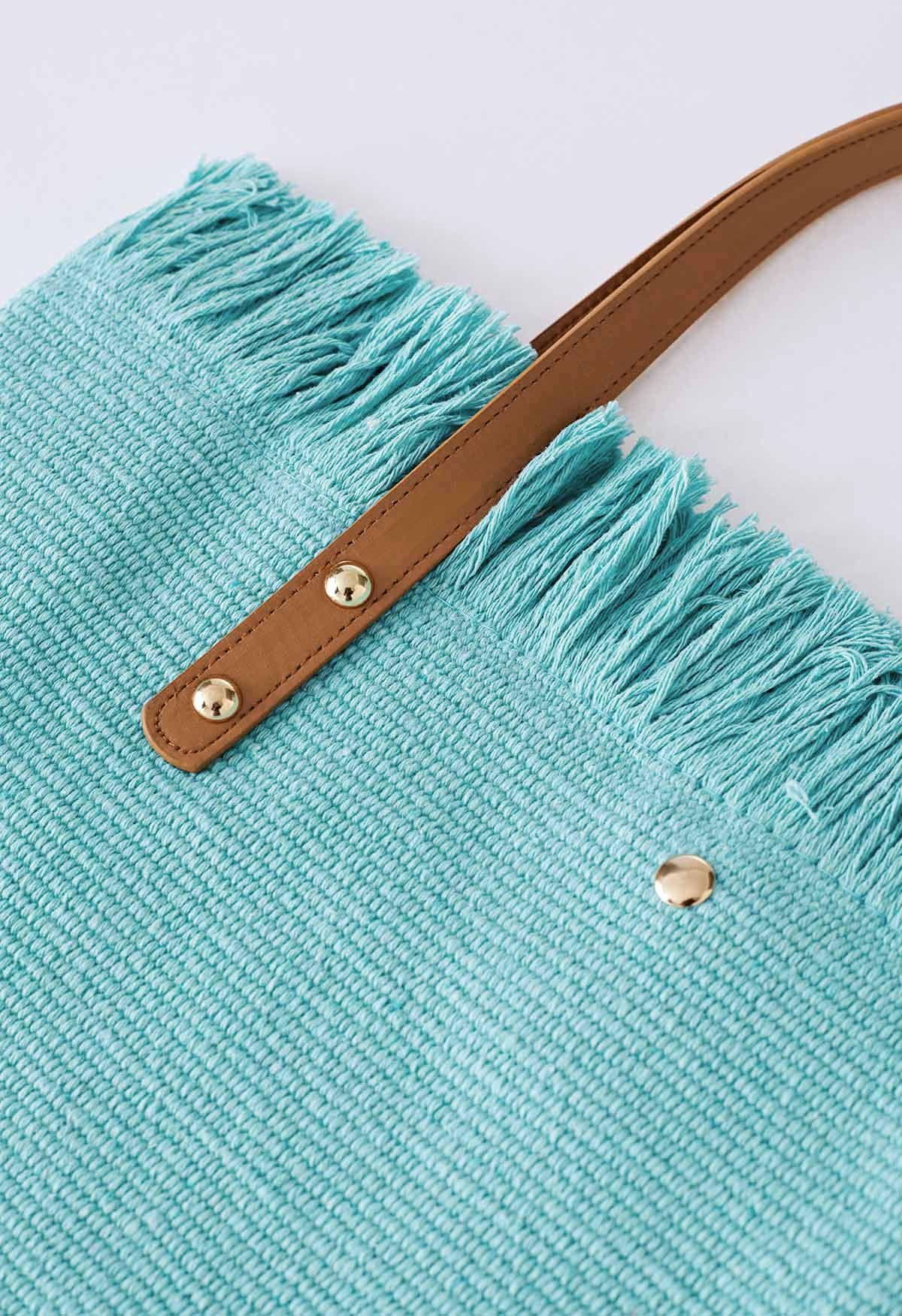 Tassel Trim Canvas Tote Bag in Mint