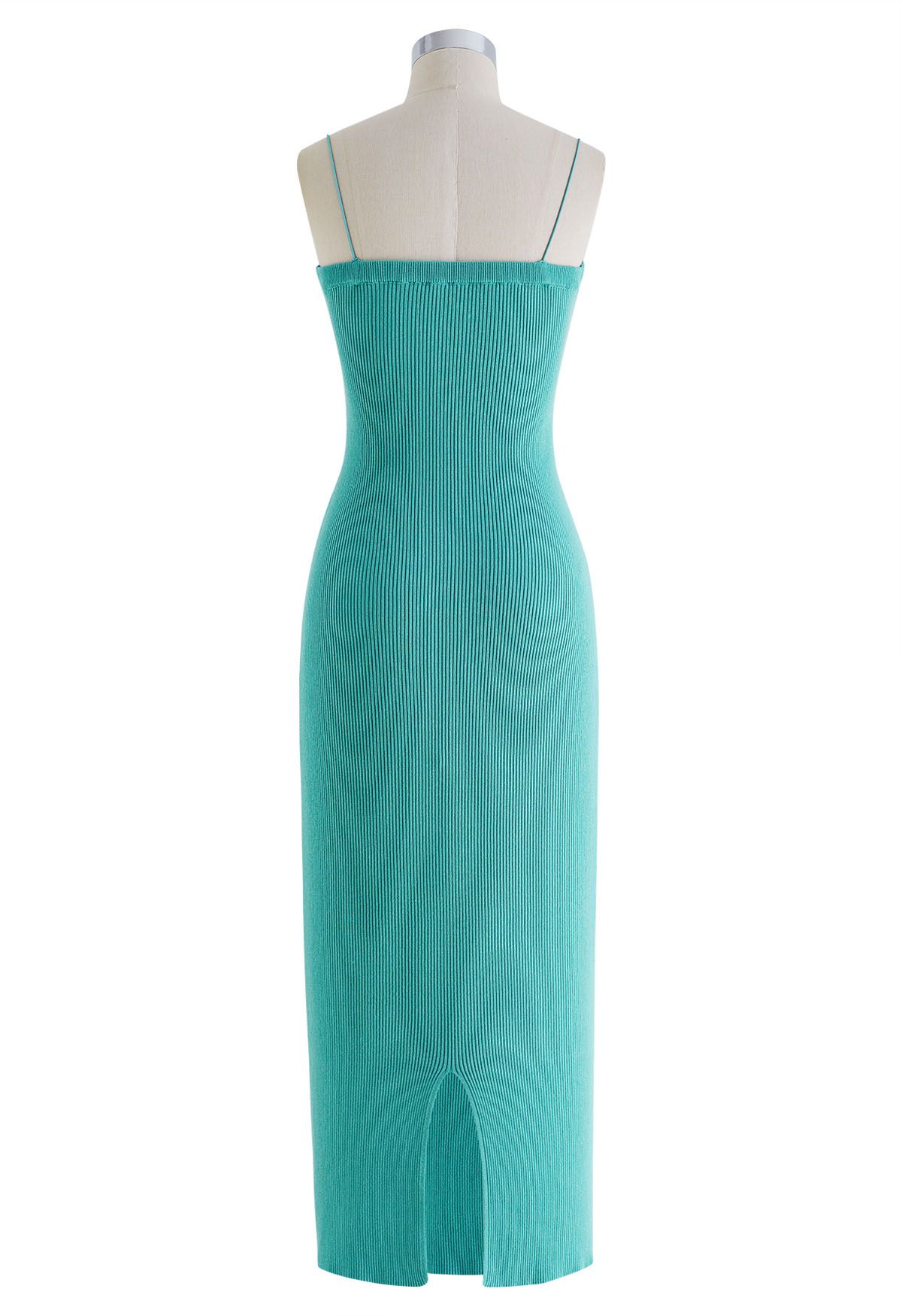 Twist Front Bodycon Knit Cami Dress in Turquoise