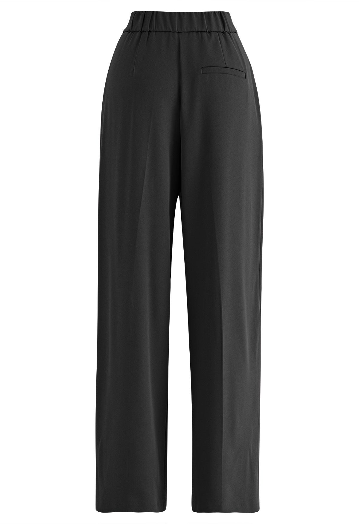 Belted Pleated Straight-Leg Pants in Black