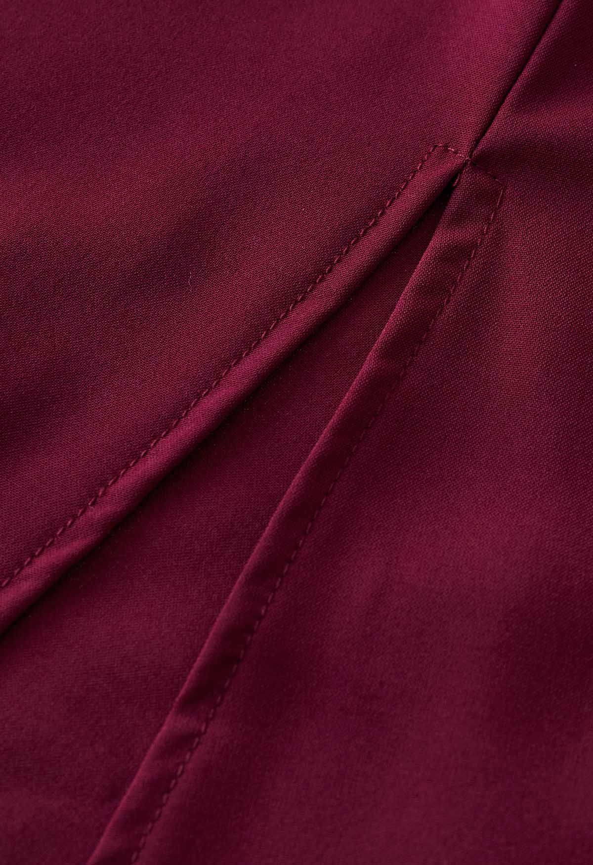 Ruffle Hem Tie-Shoulder Cami Dress in Burgundy