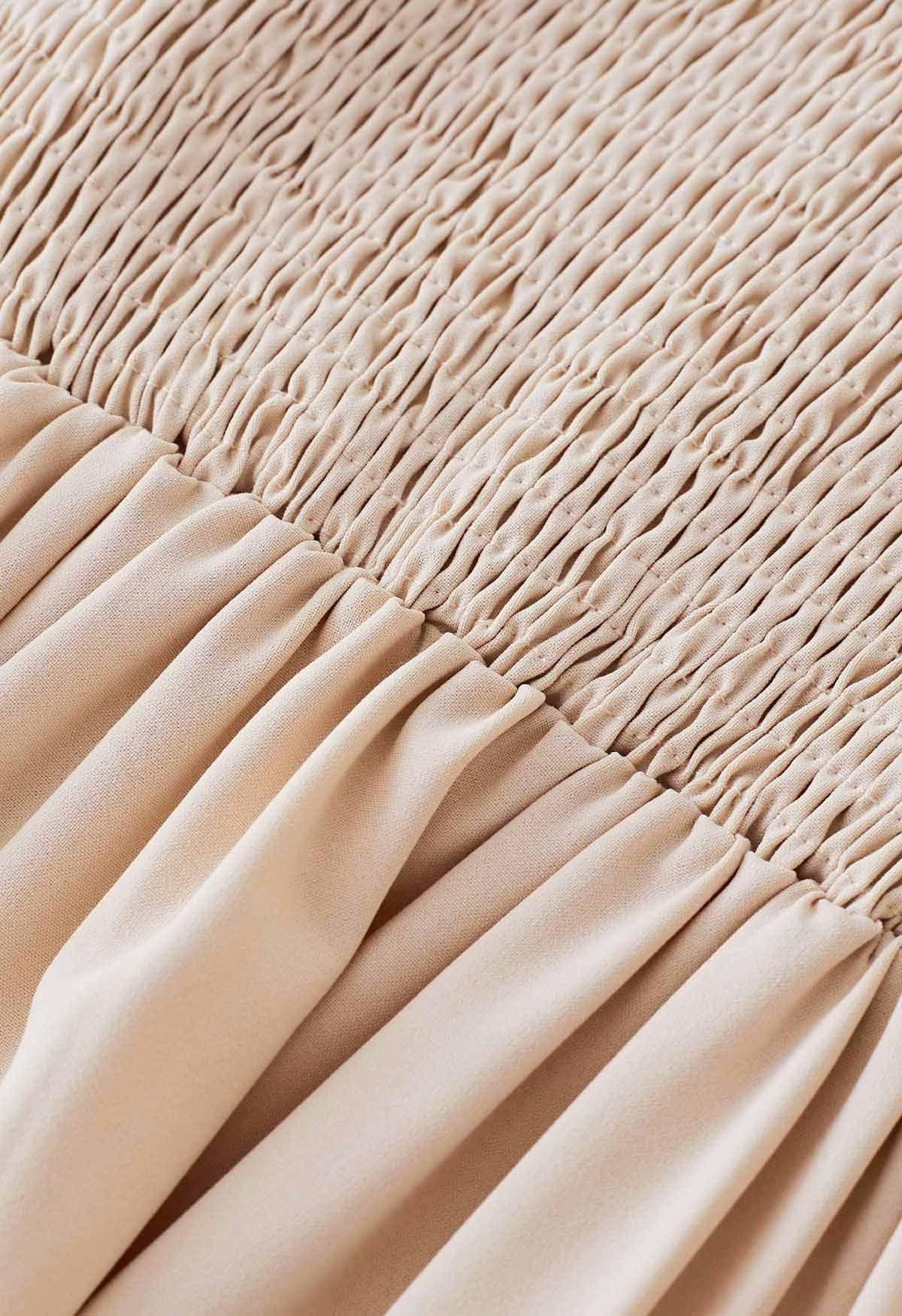 Ruffle Hem Tie-Shoulder Cami Dress in Light Tan