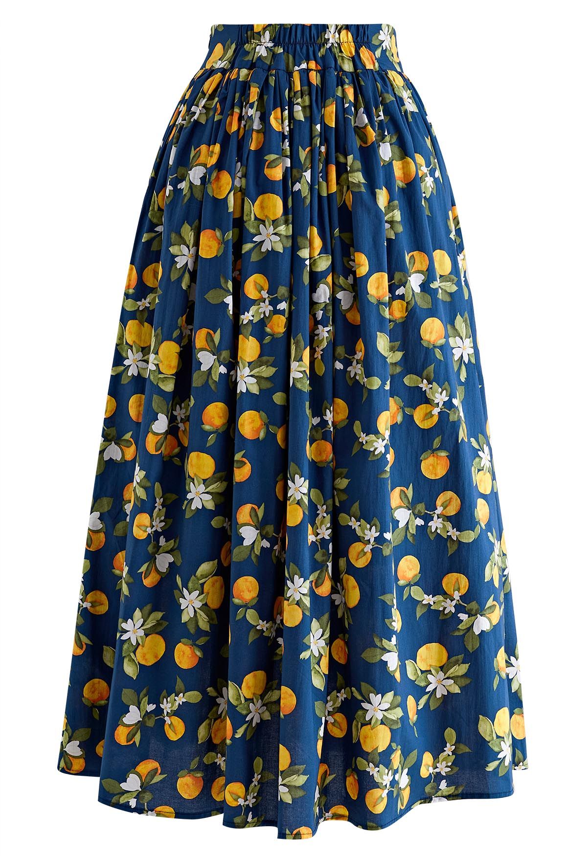 Refreshing Orange Printed Maxi Skirt in Navy