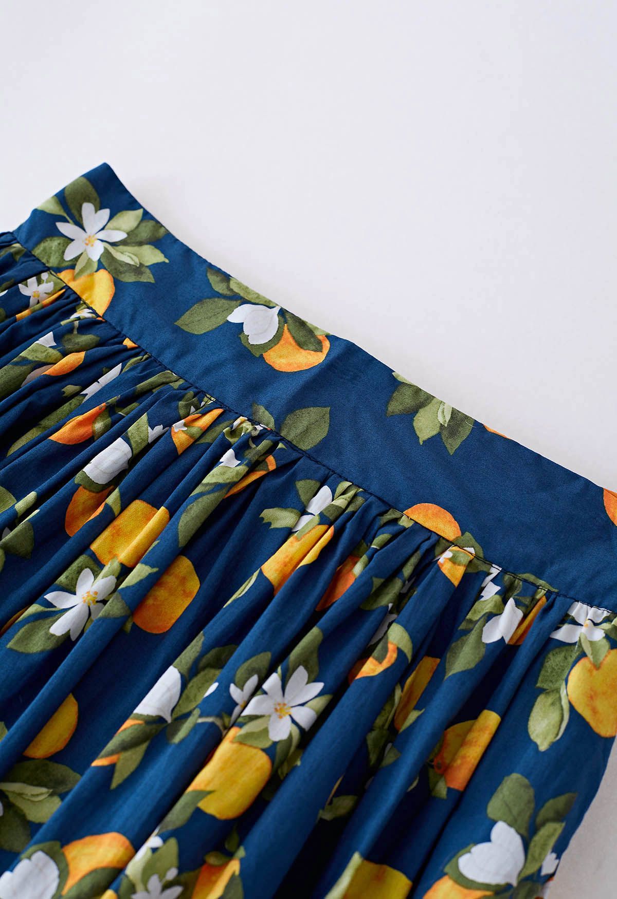 Refreshing Orange Printed Maxi Skirt in Navy