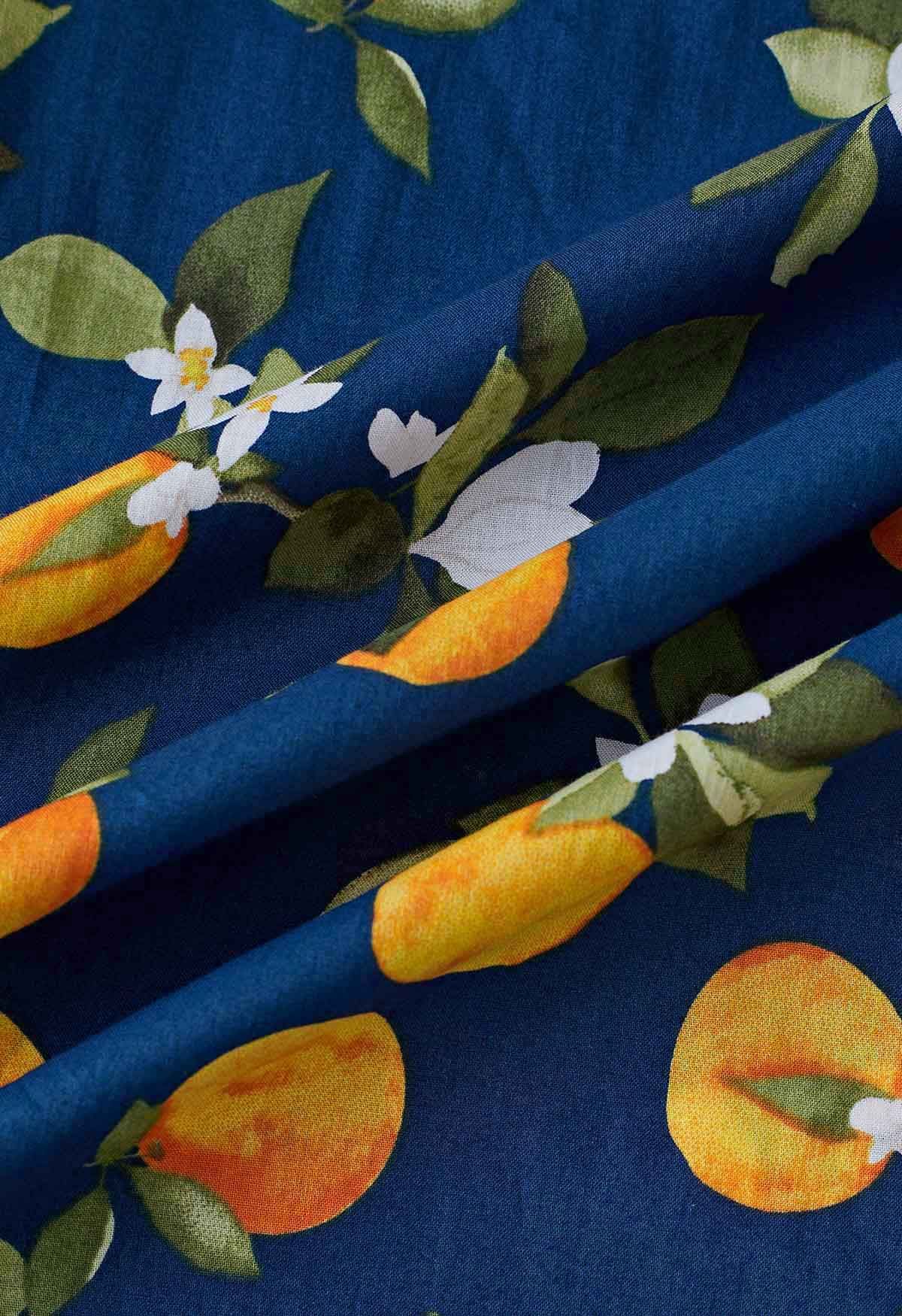 Refreshing Orange Printed Maxi Skirt in Navy