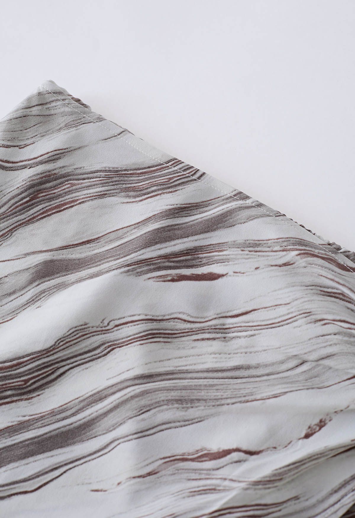 Marble Print Tie Waist Flap Midi Skirt in Brown