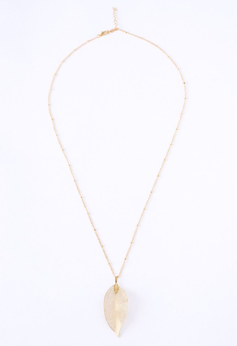 Gold Plated Leaf Pendant Necklace