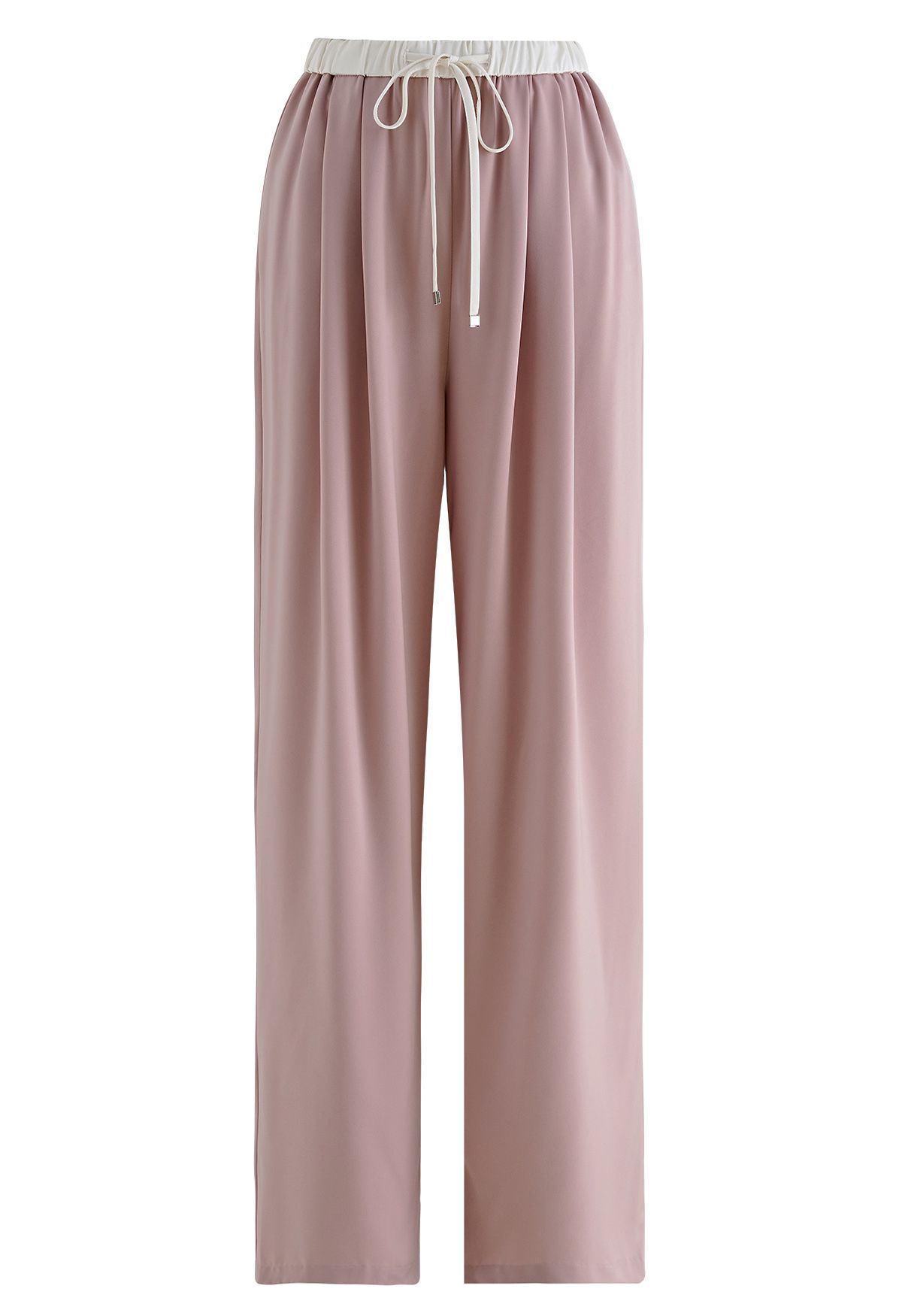 Contrast Waist Satin Pleated Straight-Leg Pants in Pink - Retro, Indie ...