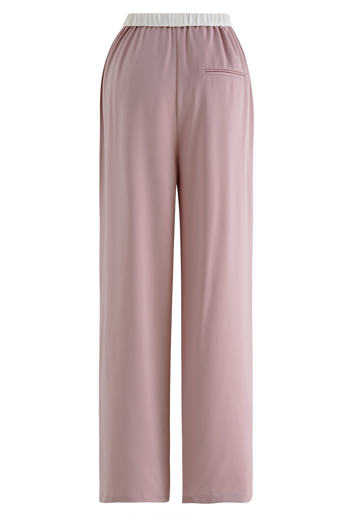 Contrast Waist Satin Pleated Straight-Leg Pants in Pink