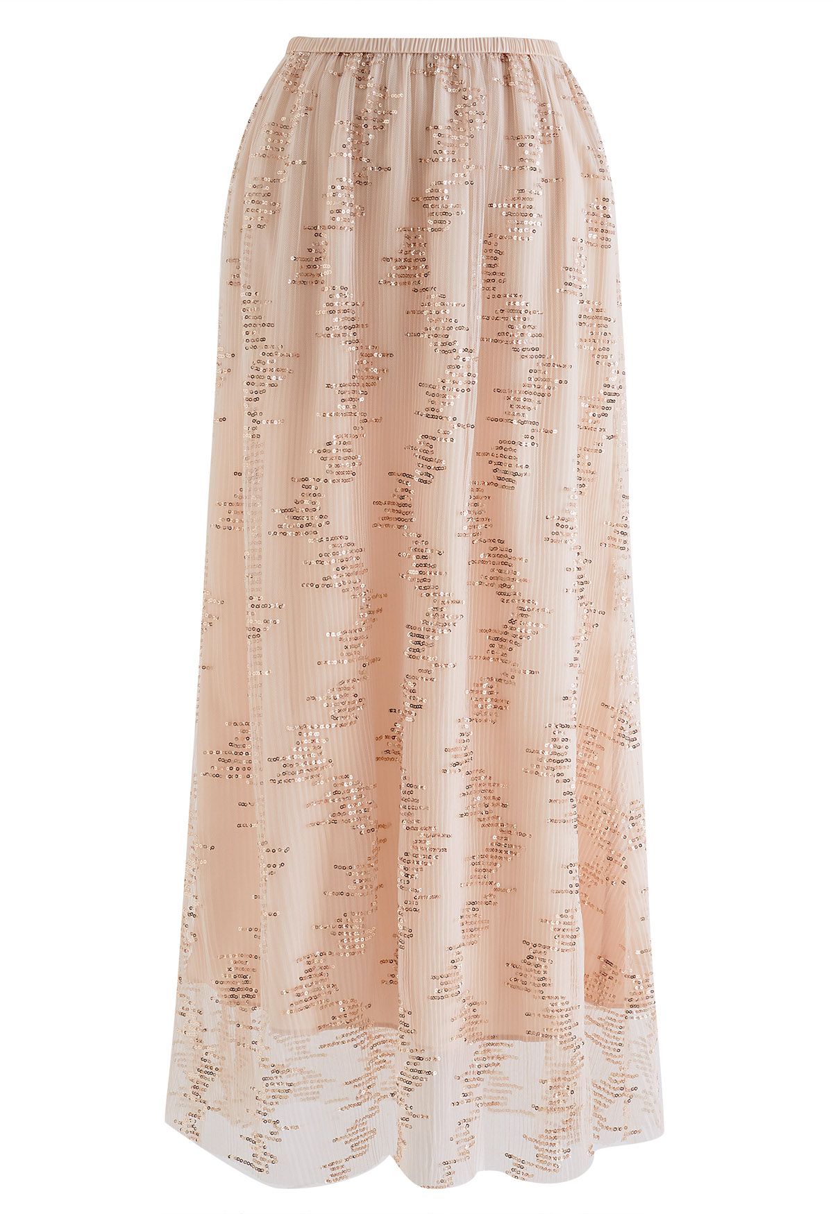 Sequin Embellished Mesh Maxi Skirt in Blush