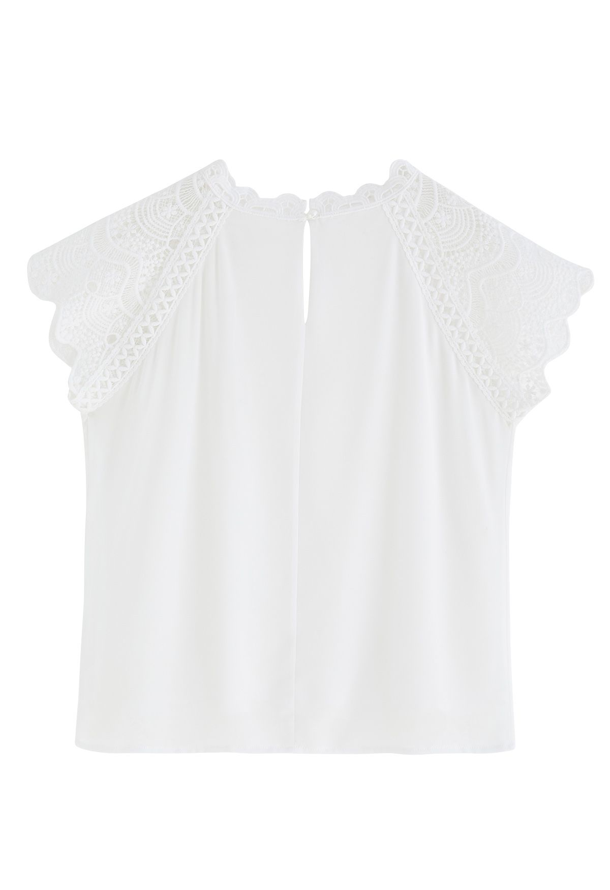 Scallop Lace Panelled Chiffon Top in White