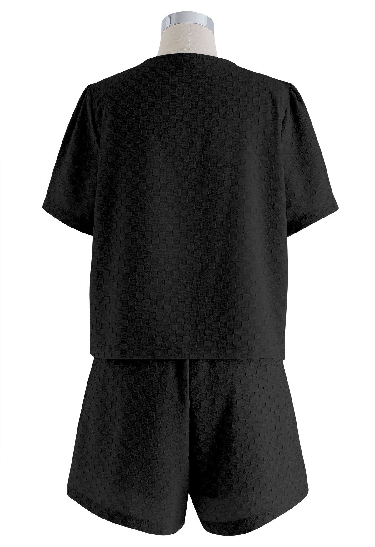 Fake Flap Pockets Button Down Top and Shorts Set in Black