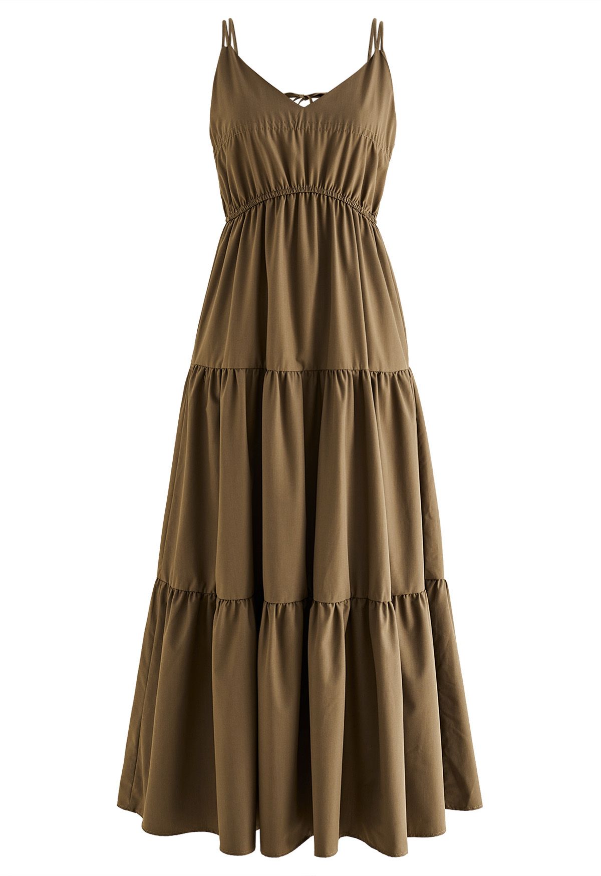 Double Straps Tie-Back Cami Dress in Brown