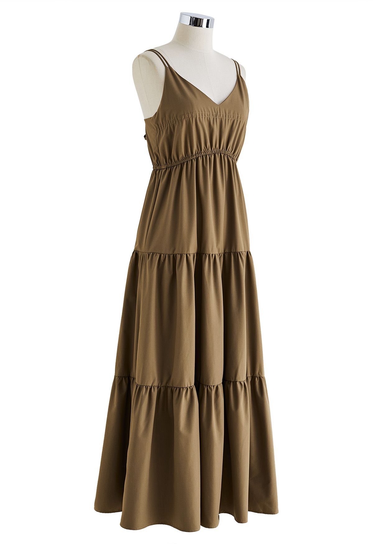 Double Straps Tie-Back Cami Dress in Brown