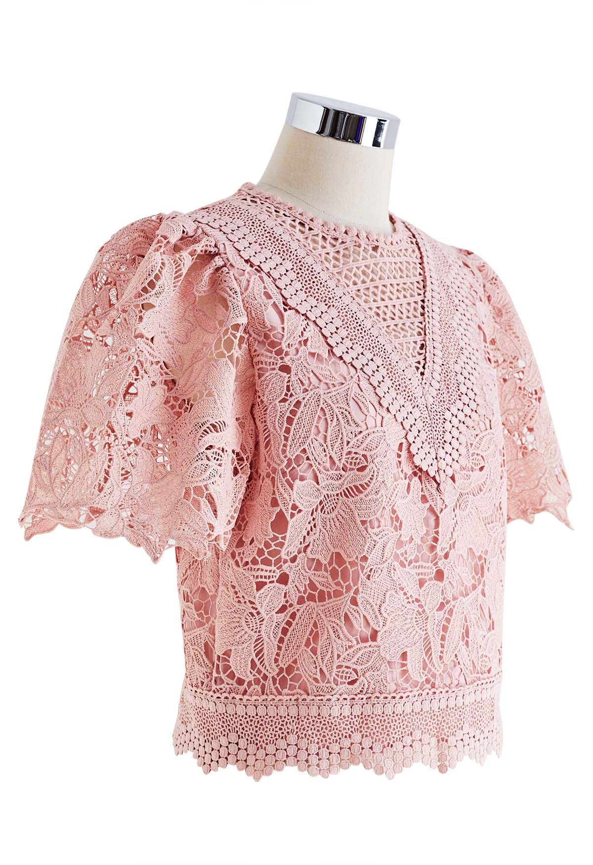 Lily Crochet Lace Crop Top in Pink
