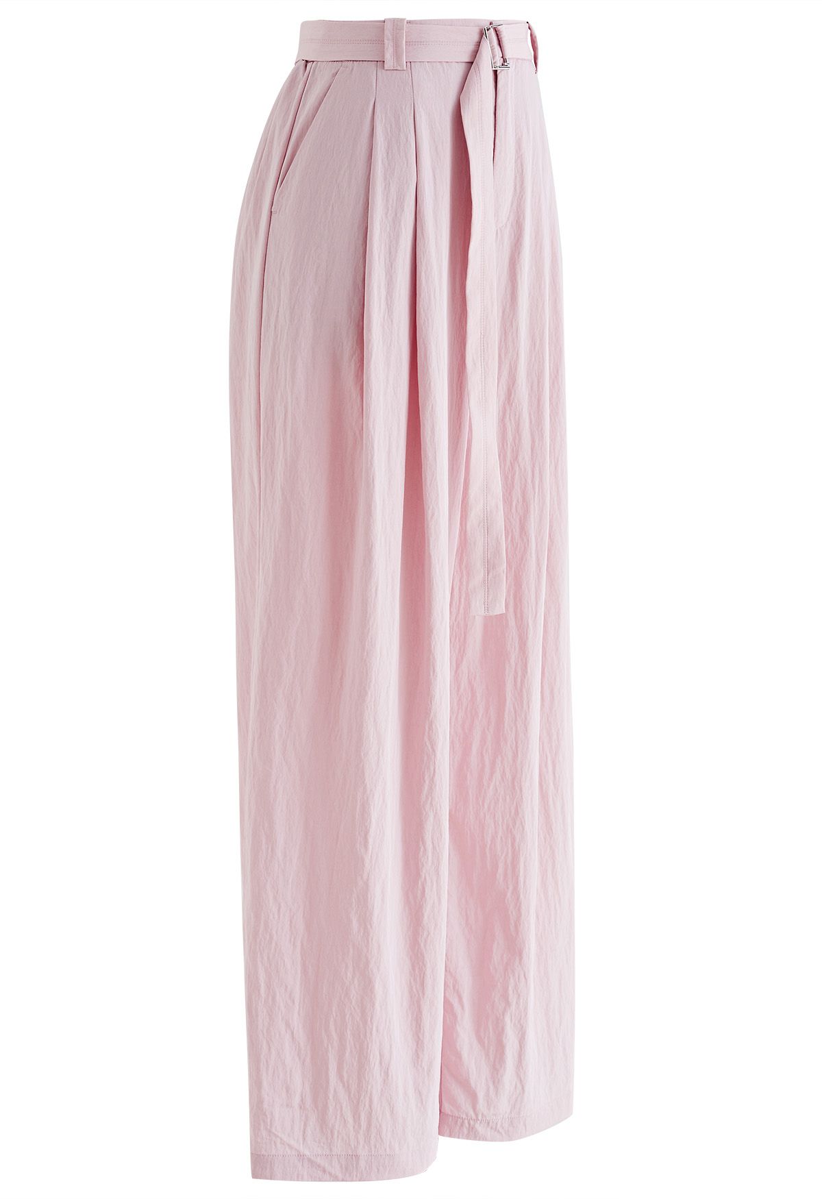 Drape Belt Side Pocket Straight-Leg Pants in Pink