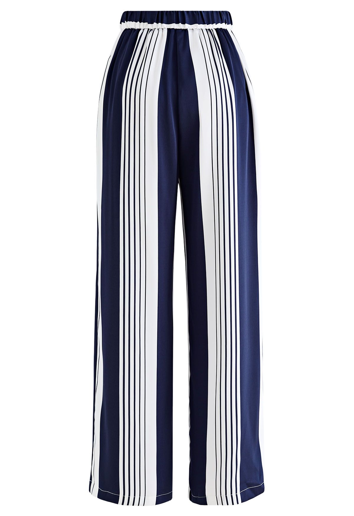 Contrast Stripe Straight-Leg Satin Pants in Navy
