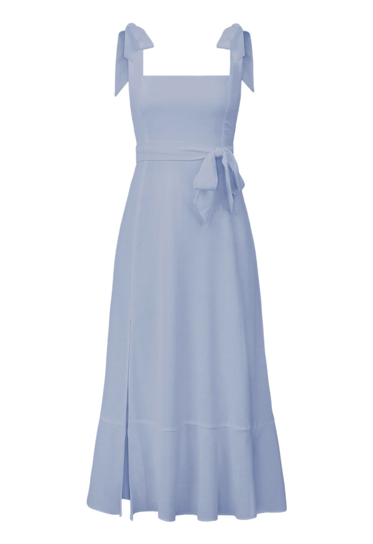 Ruffle Hem Tie-Shoulder Cami Dress in Dusty Blue