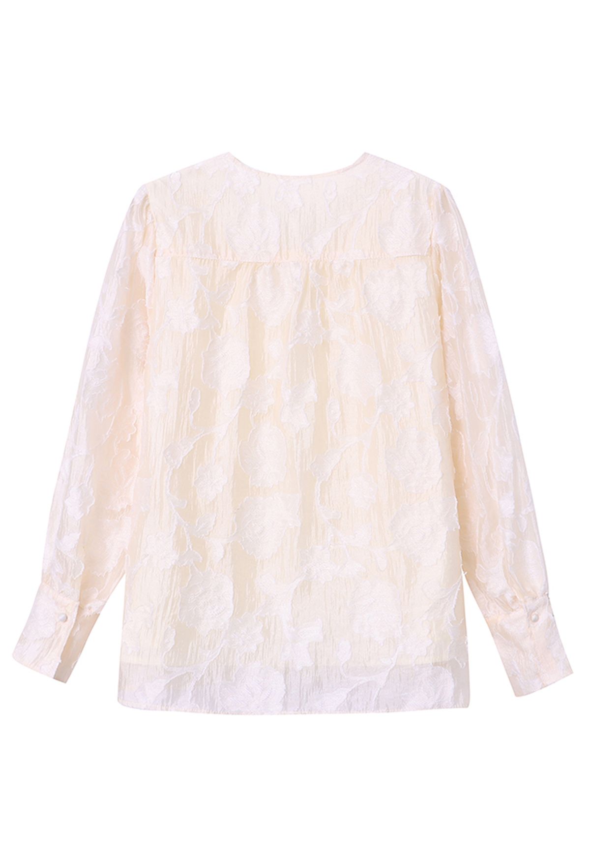 Camellia Flower Jacquard Collarless Shirt