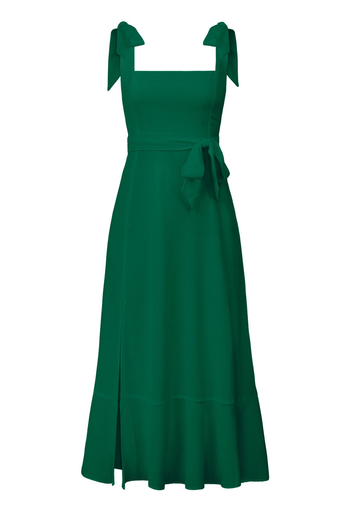 Ruffle Hem Tie-Shoulder Cami Dress in Green