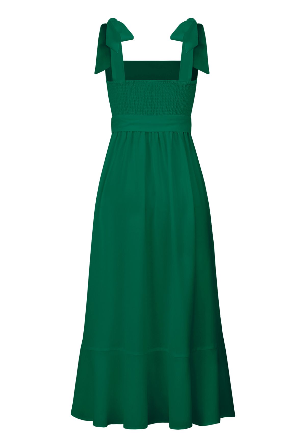 Ruffle Hem Tie-Shoulder Cami Dress in Green