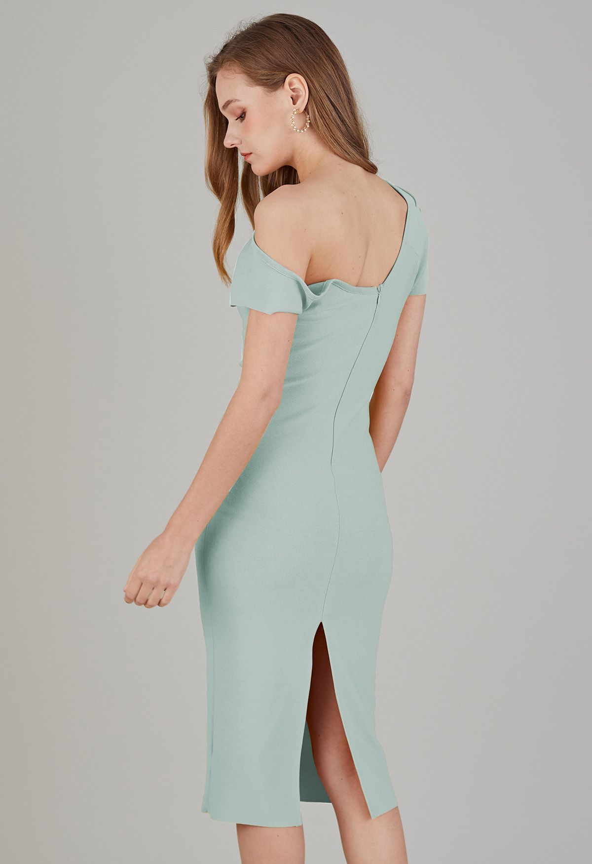 Slanted One-Shoulder Bodycon Dress in Mint