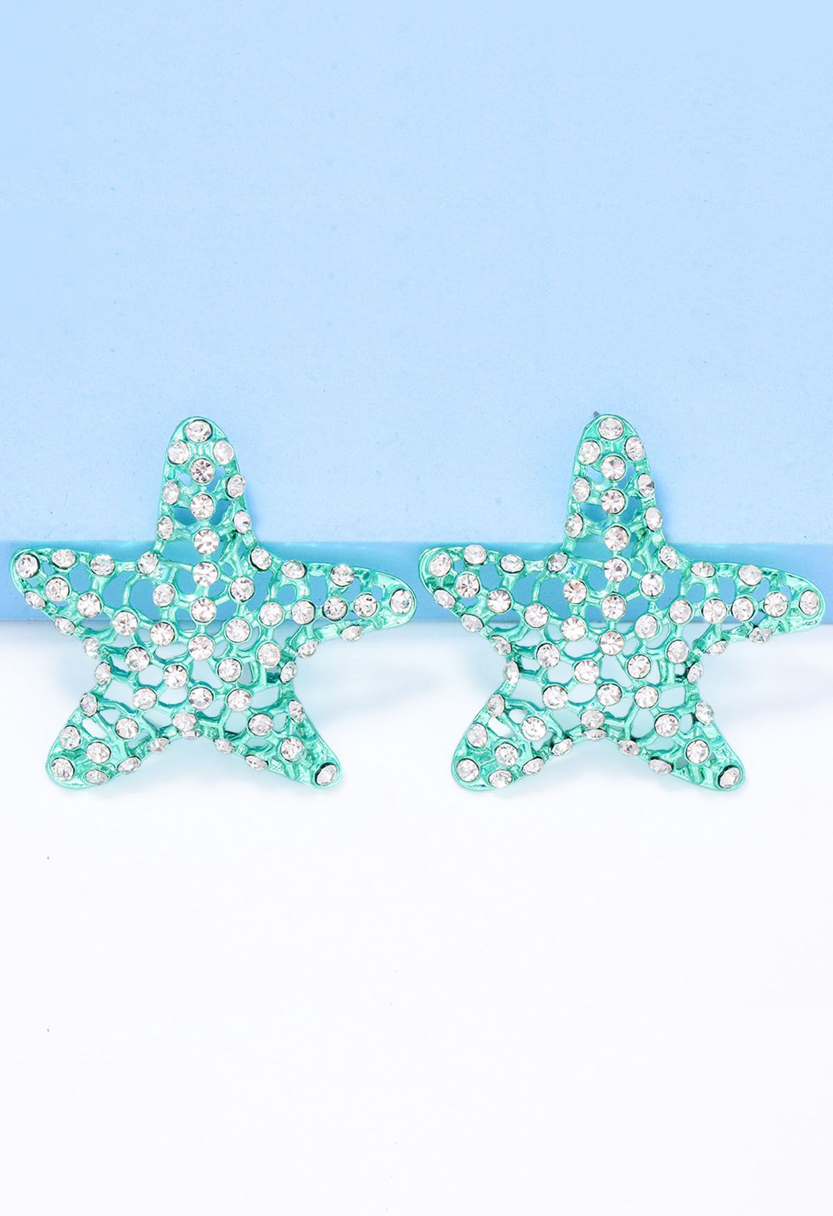 Starfish Hollow Out Zircon Earrings in Mint