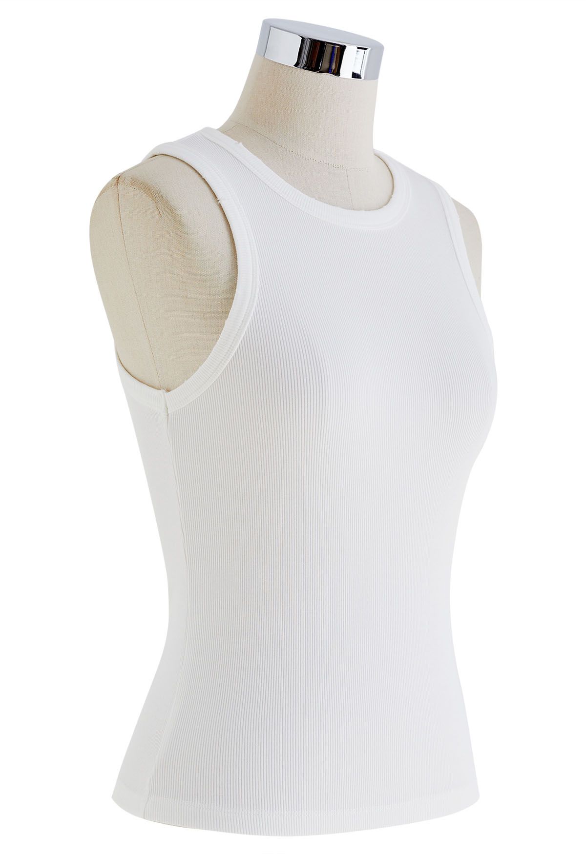 Washed Frayed Edge Ribbed Tank Top in White