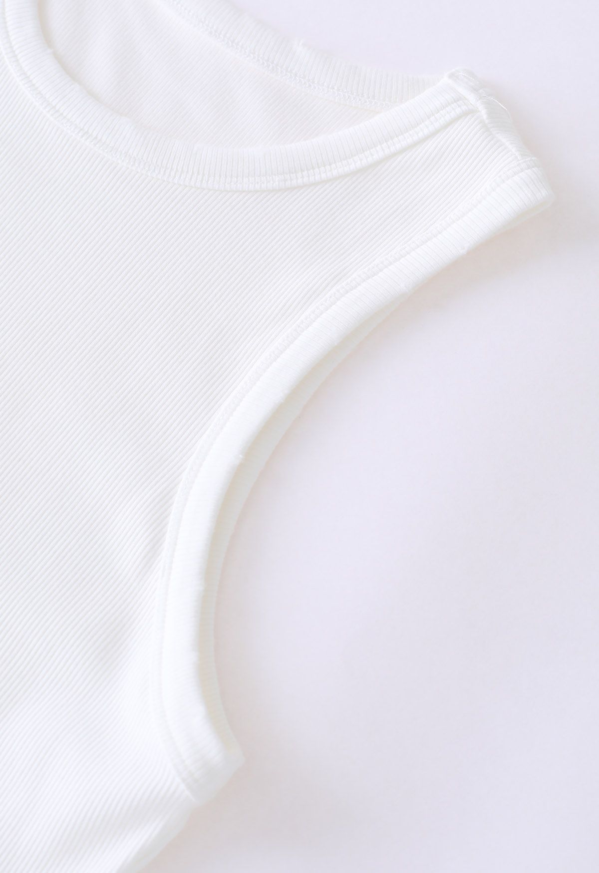 Washed Frayed Edge Ribbed Tank Top in White