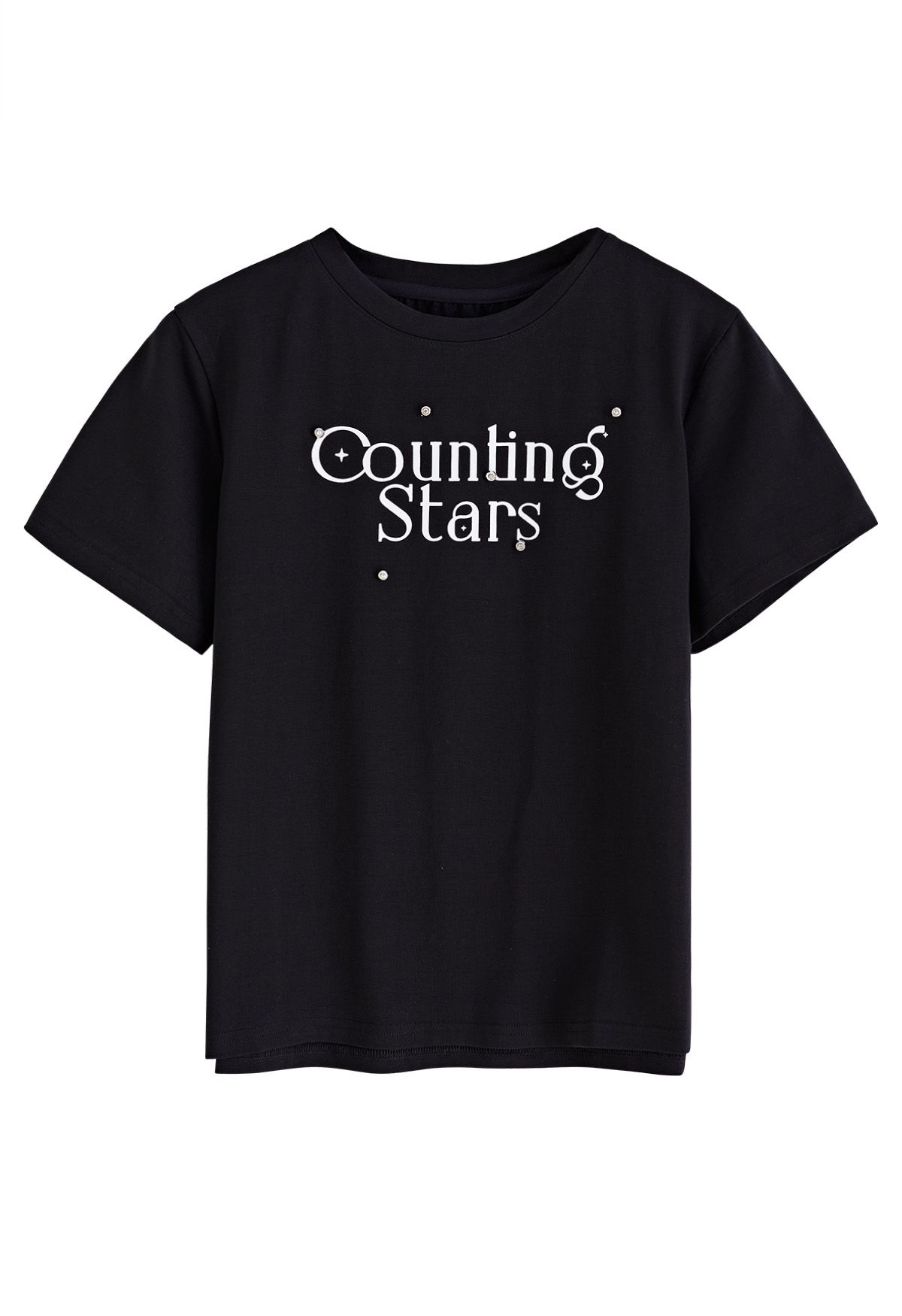 Counting Stars Print Crew Neck T-Shirt in Black