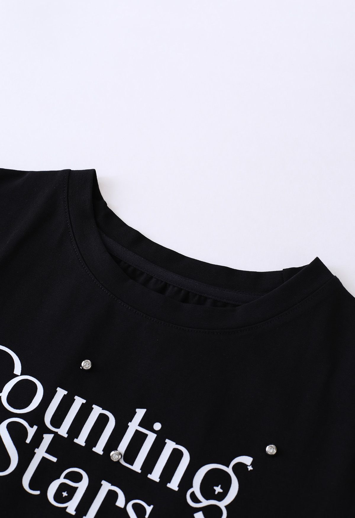 Counting Stars Print Crew Neck T-Shirt in Black