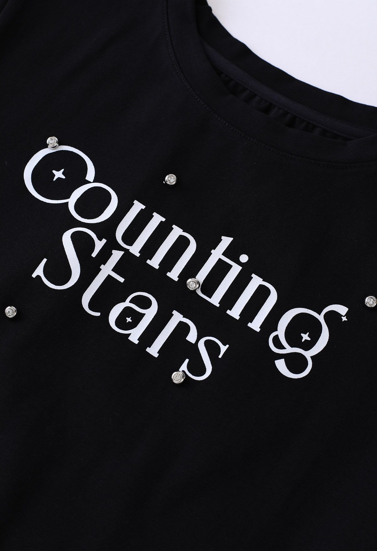 Counting Stars Print Crew Neck T-Shirt in Black