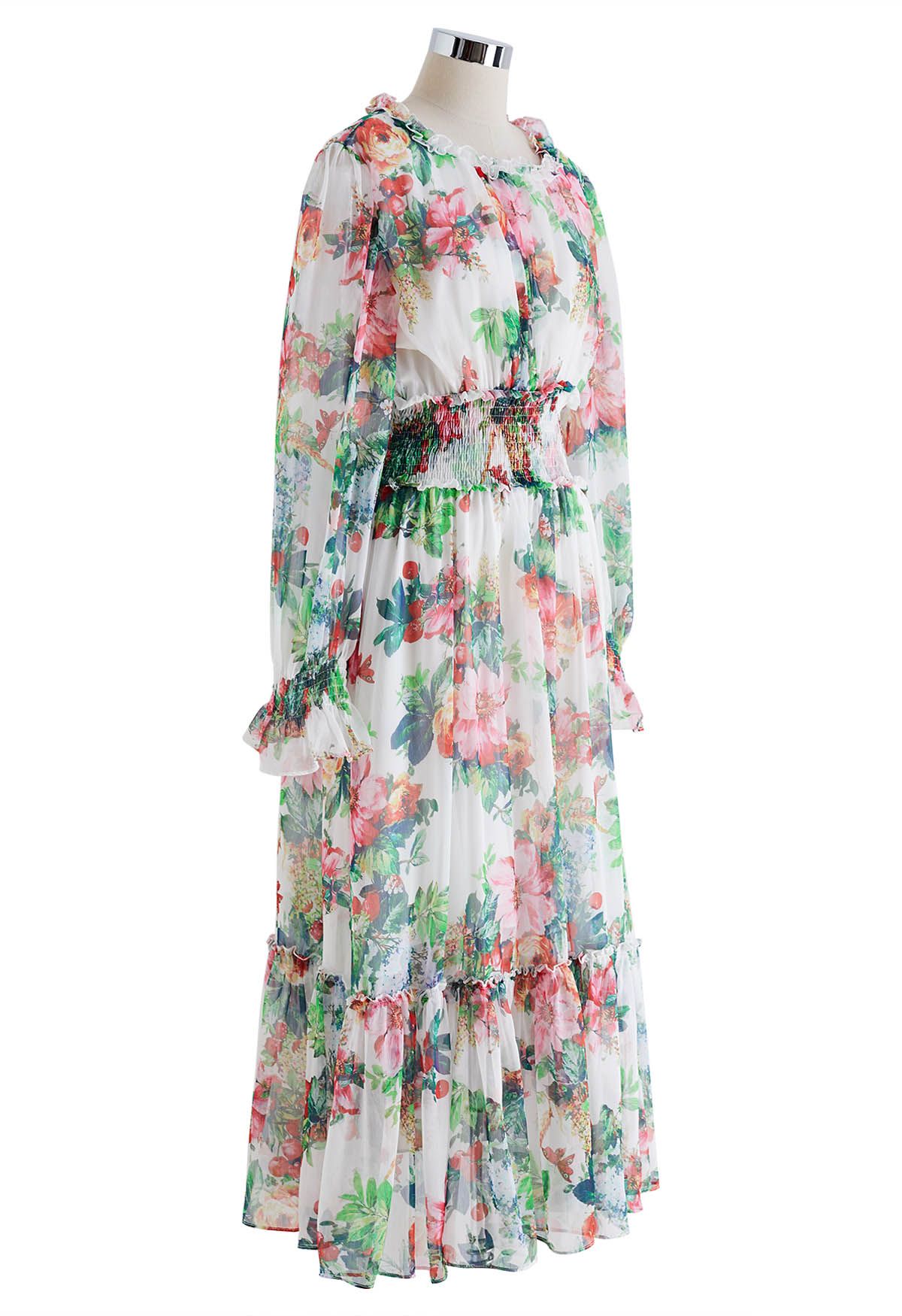 Thriving Garden Shirred Waist Chiffon Dress