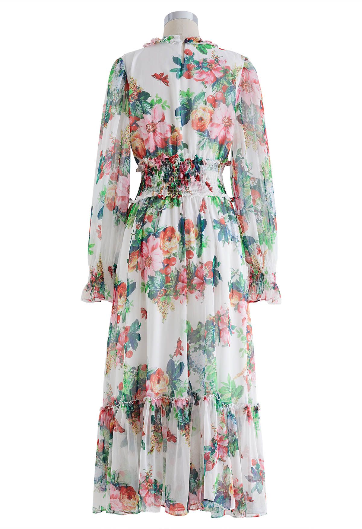 Thriving Garden Shirred Waist Chiffon Dress