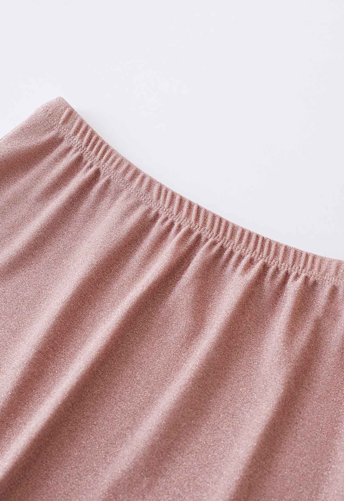 Shimmery Raw-Cut Frilling Maxi Skirt in Blush
