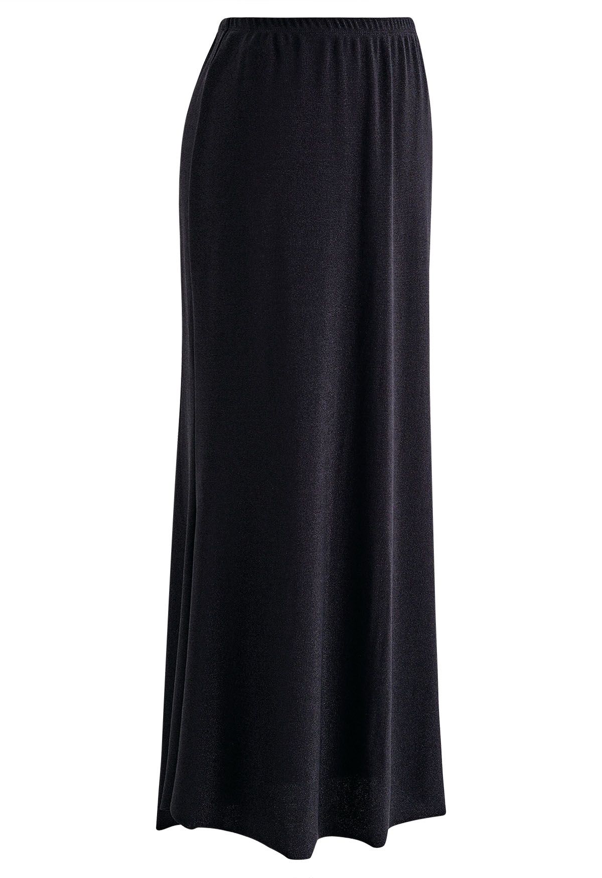 Shimmery Raw-Cut Frilling Maxi Skirt in Black