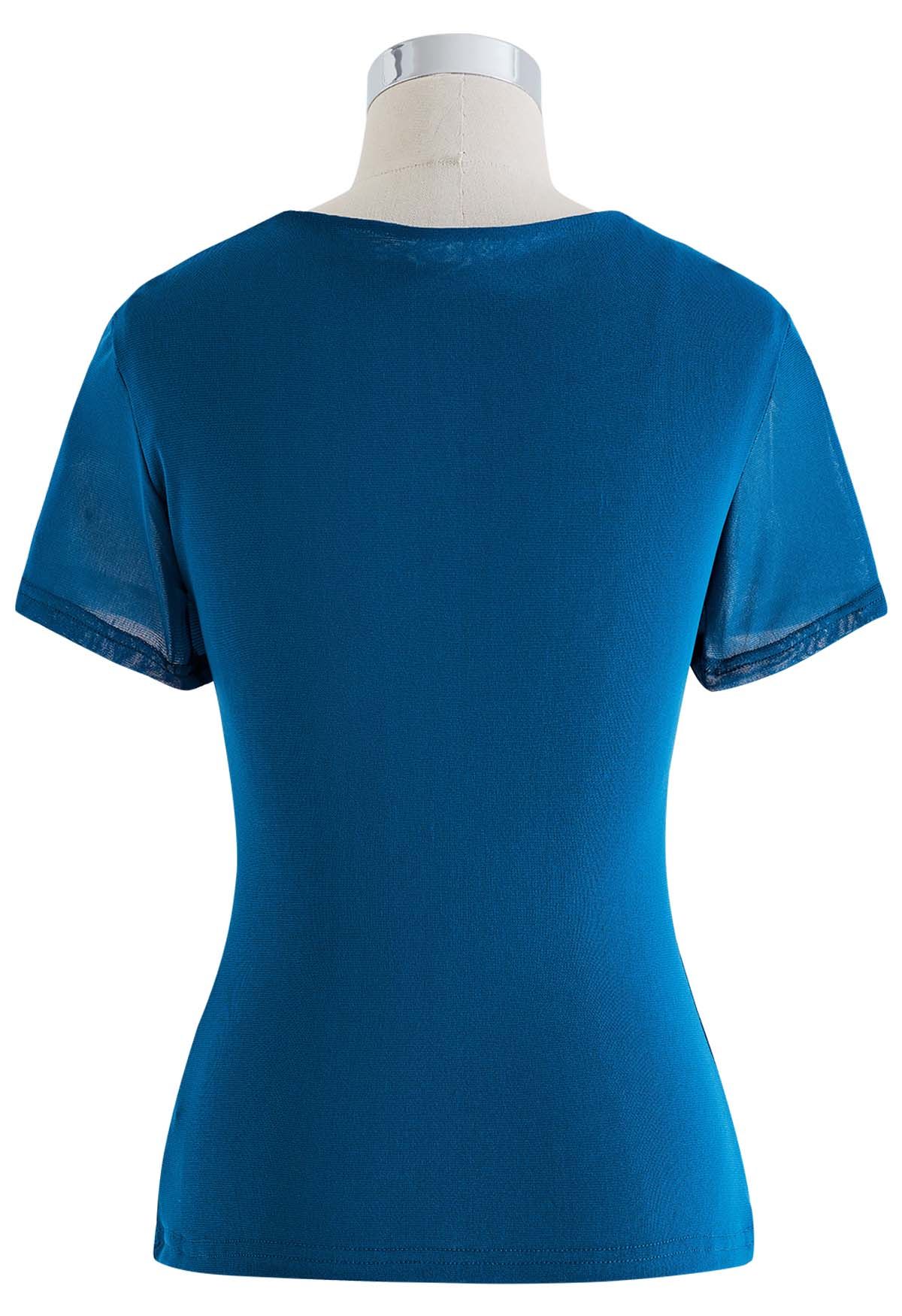 Twist Cutout Front Soft Mesh Top in Teal