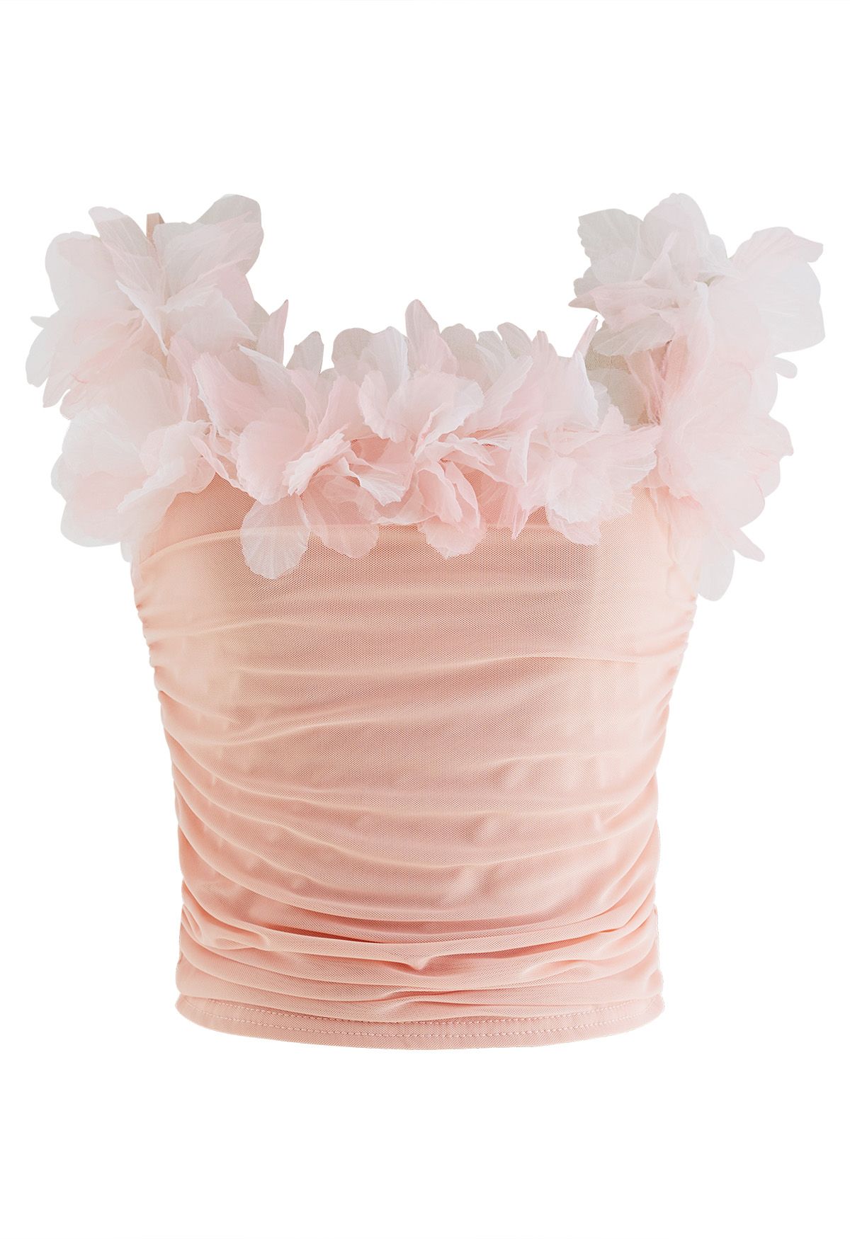 3D Petal Ruched Soft Mesh Cami Top in Pink