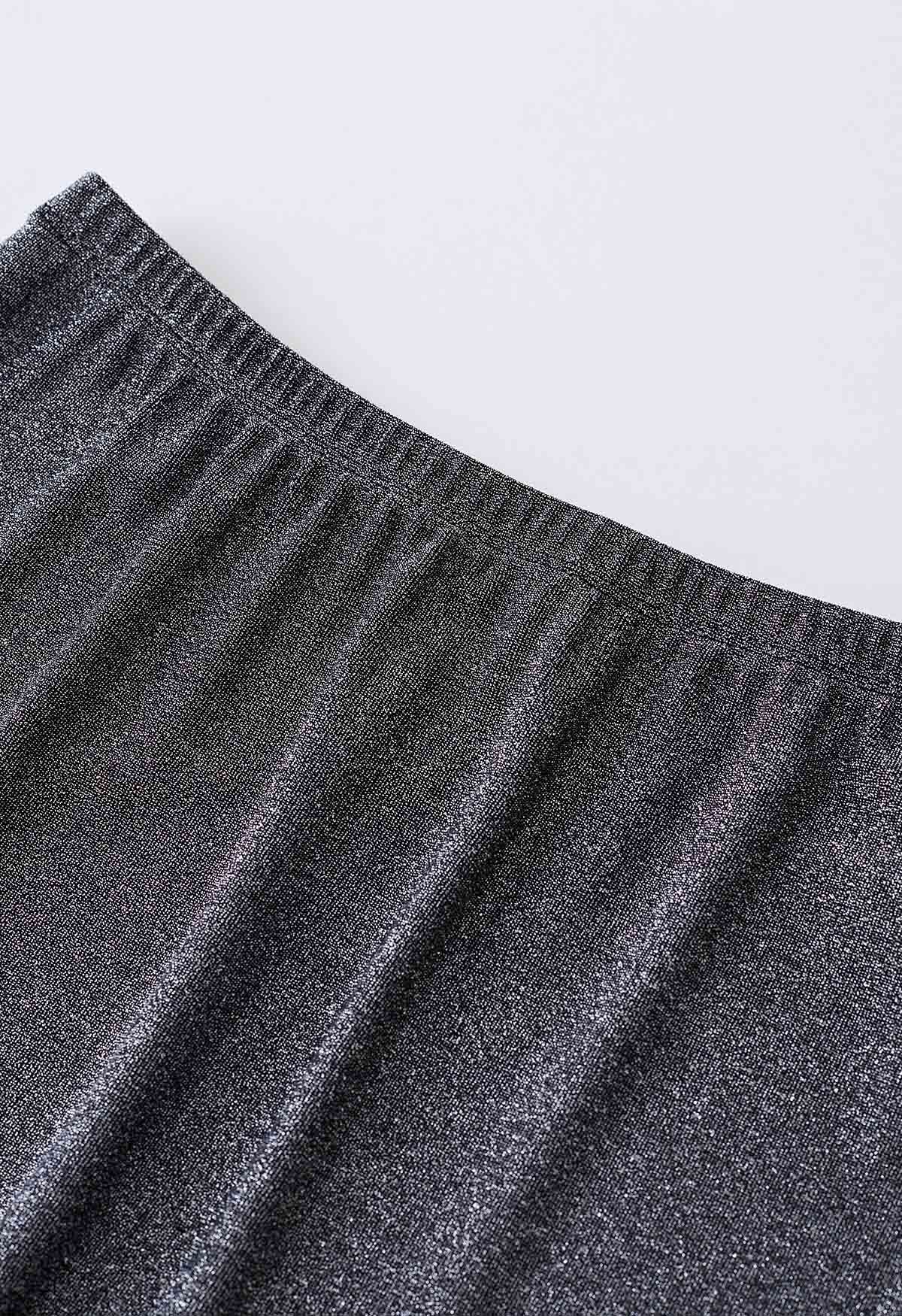 Shimmery Raw-Cut Frilling Maxi Skirt in Silver
